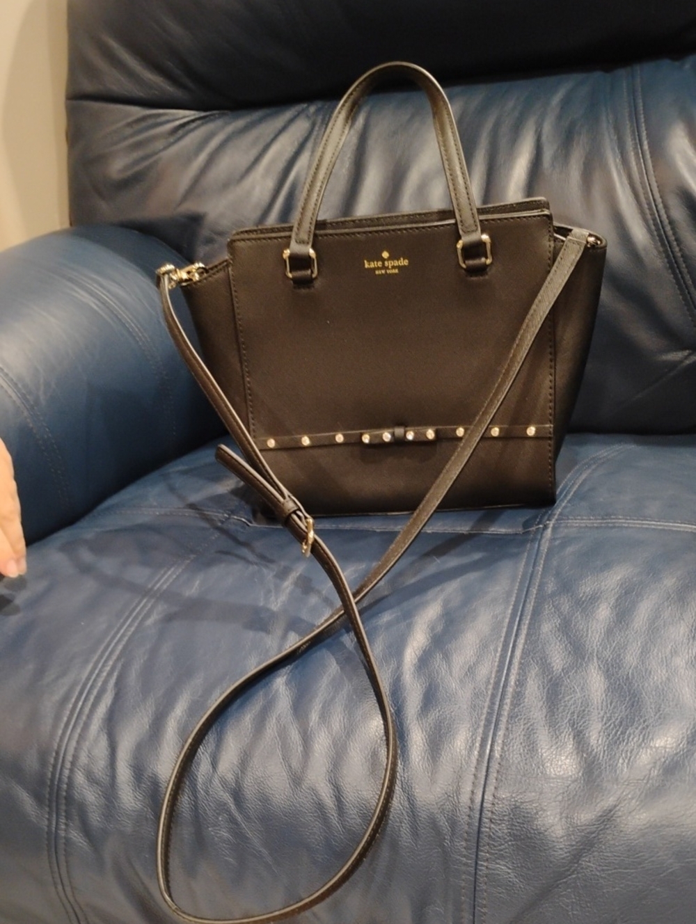 kate spade black pebbled leather satchel with studded trim